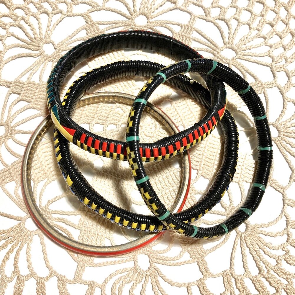 4 Vintage Tuareg Woven Bangle Bracelets